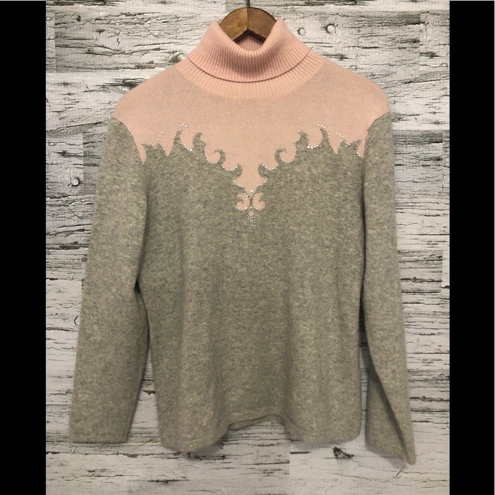 Soft Cashmere pink + grey turtleneck studded